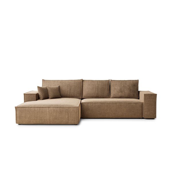 Svjetlo smeđa sklopiva/s prostorom za odlaganje kutna garnitura od šenila (s lijevim kutom/s ležaljkom) Maze – Maison de Rêve