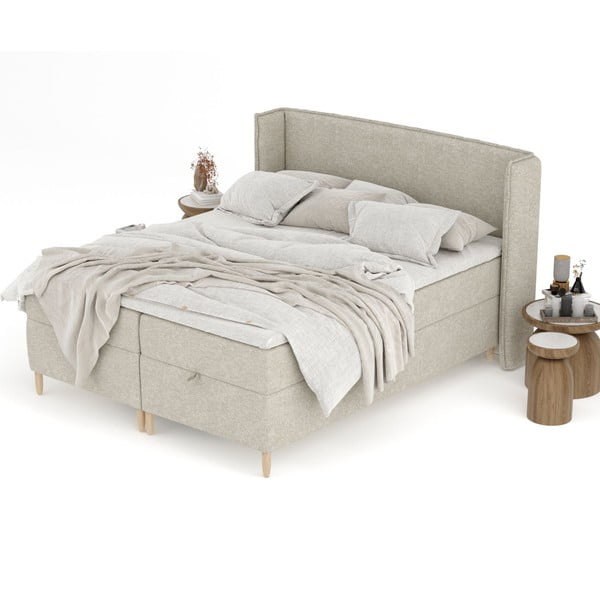 Svijetlo sivi boxspring krevet s prostorom za pohranu 160x200 cm Monpelli – Maison de Rêve-image-4