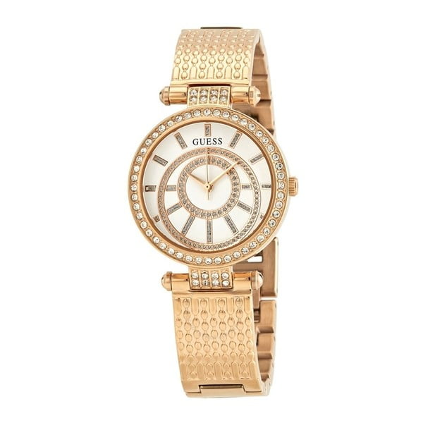 Ženski sat u ružičasto-zlatnoj boji s remenom od nehrđajućeg čelika Guess W1008L3