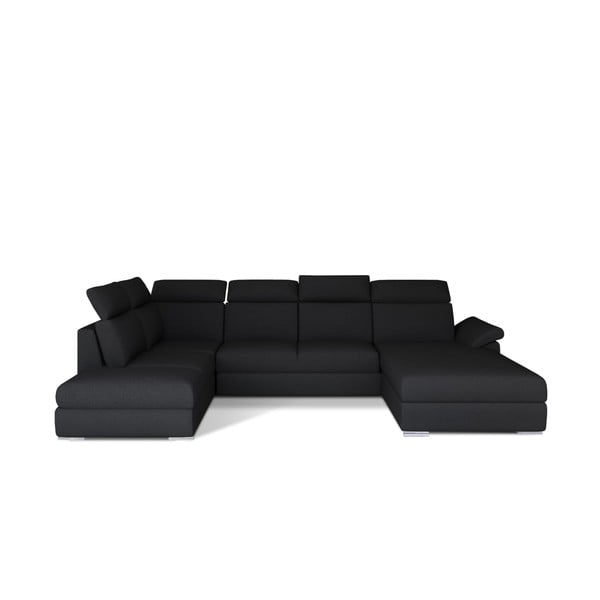 Crna sklopiva kutna garnitura (s lijevim kutom/u obliku slova "U") Evanell – ELTAP