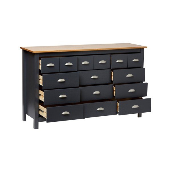 Antracit siva komoda od punog borovog drveta s 12 ladica od Marckeric Jade-image-1