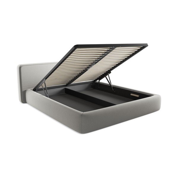 Svijetlo sivi tapecirani bračni krevet s prostorom za odlaganje s podnicom 180x200 cm Kiana – Makamii-image-3