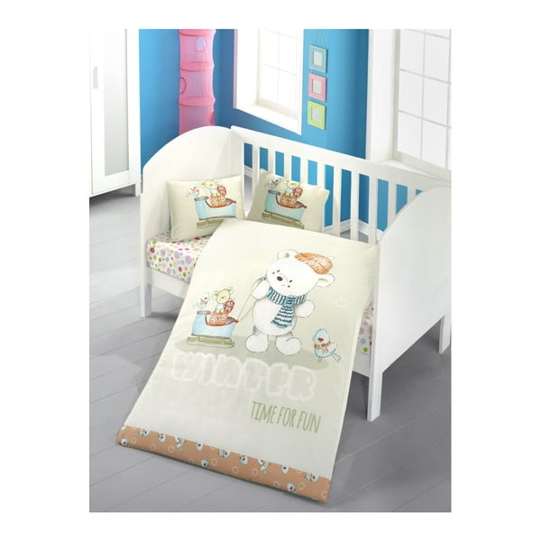 Set dječje pamučne posteljine s plahtom Soft Bear, 100 x 150 cm