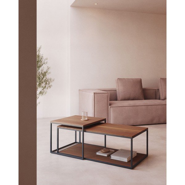 Smeđi stolići za kavu u setu 2 kom s pločom stola u dekoru oraha 50x100 cm Yoana – Kave Home-image-1