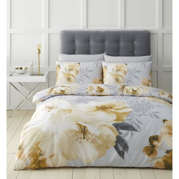 Žuta posteljina Catherine Lansfield Dramatic Floral, 135 x 200 cm