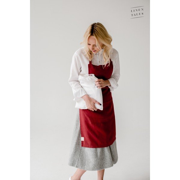 Crvena lanena pregača Linen Tales Daily Apron, 80 x 55 cm-image-2