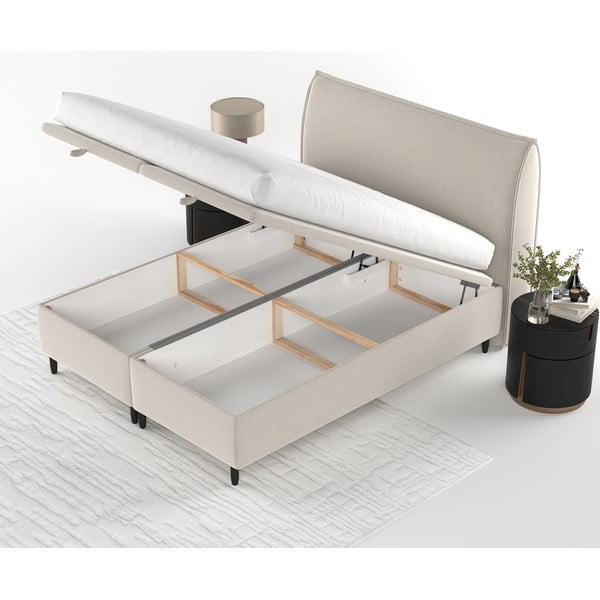 Bež tapecirani bračni krevet s prostorom za pohranu 160x200 cm Pearl – Maison de Rêve-image-3