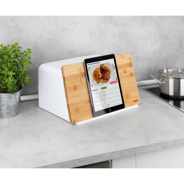 Bijela kutija za kruh s poklopcem od bambusa Wenko Kubo-image-2