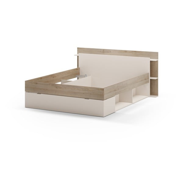 Bijeli/u prirodnoj boji bračni krevet u dekoru hrasta s prostorom za pohranu bez podnice 160x200 cm Albo – Marckeric-image-4