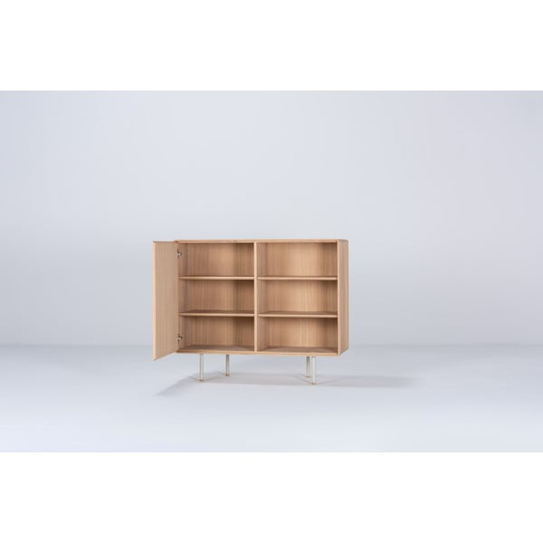 Bijela/u prirodnoj boji niska komoda od punog hrasta 118x100 cm Fina – Gazzda-image-1