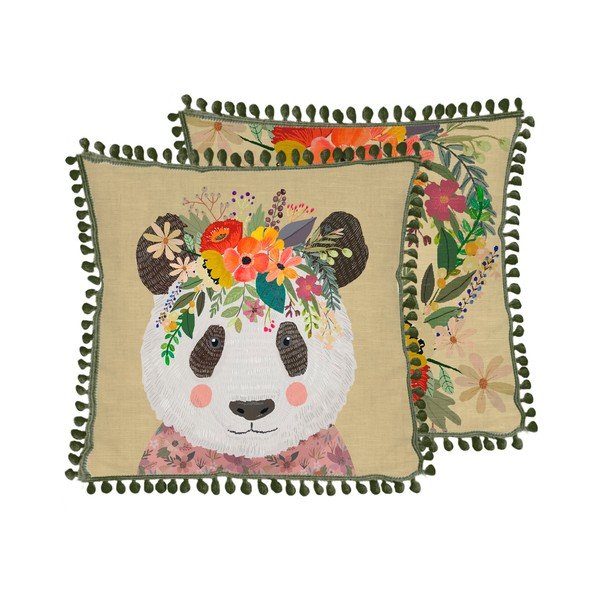 Jastuk od mješavine lana Little Nice Things Floral Panda, 45 x 45 cm-image-3