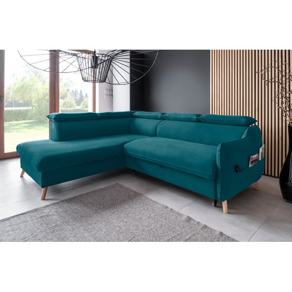 Tirkizna baršunasta sklopiva kutna garnitura (s lijevim kutom) Sweet Harmony – Miuform-image-3