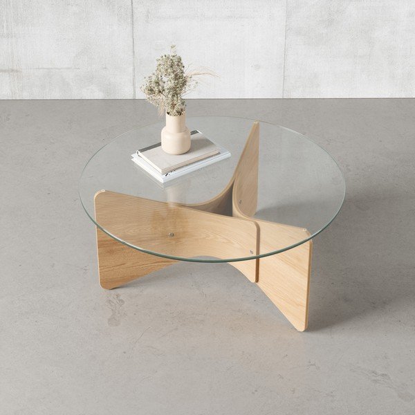 Okrugao stolić za kavu sa staklenom pločom stola u prirodnoj boji ø 84 cm Madera – Umbra-image-1