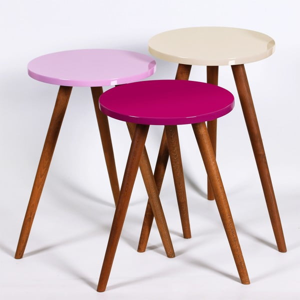 Set od 3 okrugla stola Kate Louise (ljubičasta, ružičasta krema)