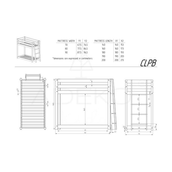 Dječji krevet na kat od borovine 90x190 cm CLPB - Adeko-image-3