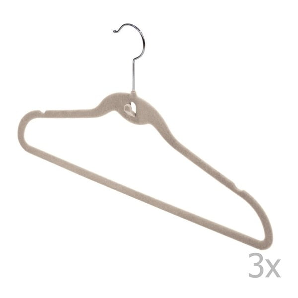 Set s 3 bež vješalice s urezima i šipkom za hlače Domopak Velvet-image-1