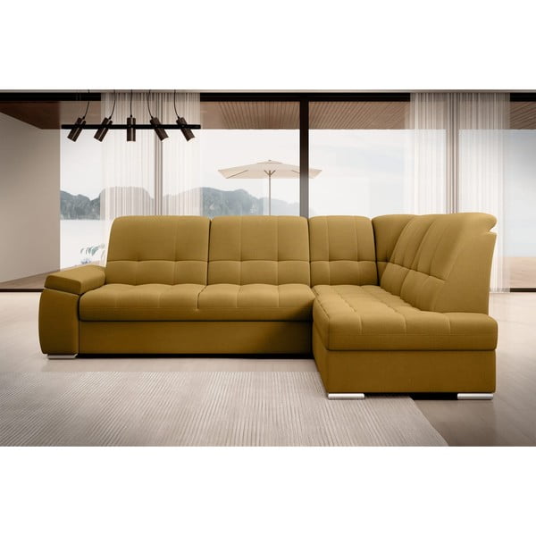 Žuta  baršunasti sklopiva/s prostorom za odlaganje kutna garnitura (s desnim kutom/u obliku slova L) Sado – ELTAP-image-3