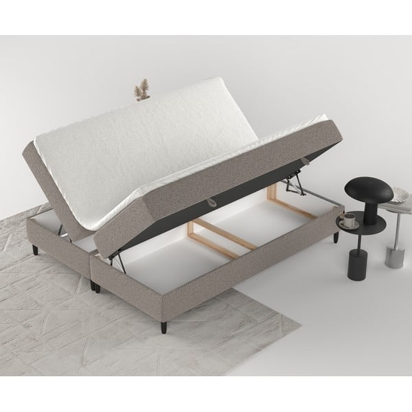 Smeđi boxspring krevet s prostorom za pohranu 200x200 cm Malte – Maison de Rêve-image-3