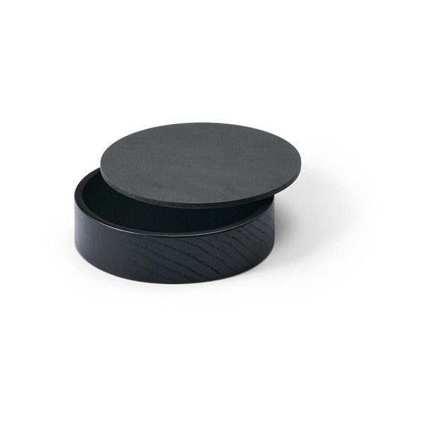Crna/antracitno siva drvena/od eko kože kutija za pohranu s poklopcem/dekorativna ø 11x3,5 cm Circle Nupo – LIND DNA-image-1