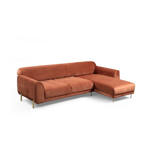 Narančasto-smeđi kutni kauč na razvlačenje s baršunastom površinom Artie Image, desni kut-image-2