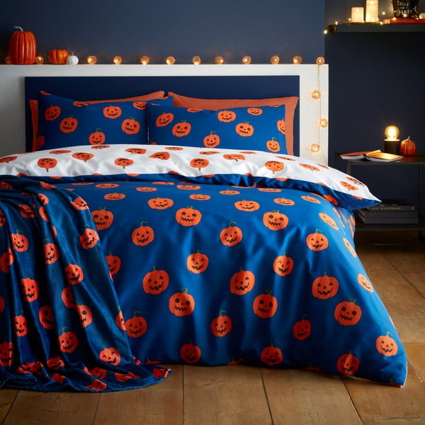 Plava/narančasta deka s motivom noći vještiva od mikropliša 130x170 cm Halloween Pumpkins – Catherine Lansfield-image-2