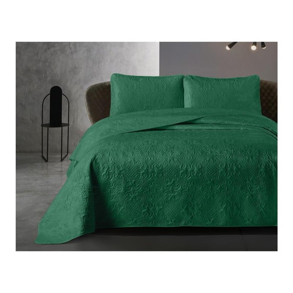 Zeleni pokrivač iz mikropercila s dvije jastučnice Dreamhouse Velvet Clara, 250 x 260 cm