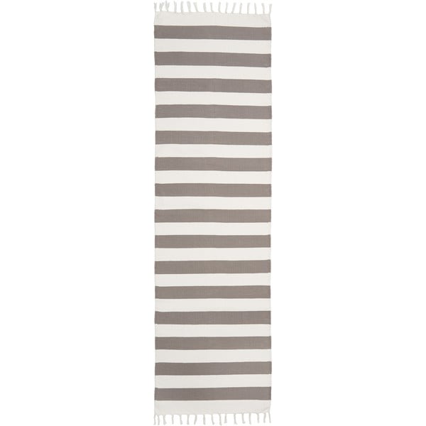 Bež-siva ručno tkana pamučna staza Westwing Collection Blocker, 70 x 250 cm