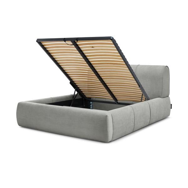 Svijetlo sivi tapecirani bračni krevet s prostorom za pohranu s podnicom 160x200 cm Vernon – Bobochic Paris-image-4