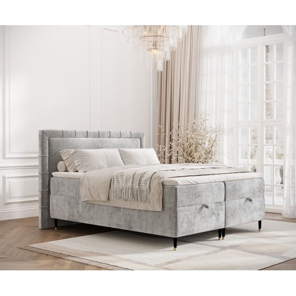 Svijetlo sivi boxspring krevet s prostorom za pohranu 180x200 cm Voyage – Maison de Rêve-image-1
