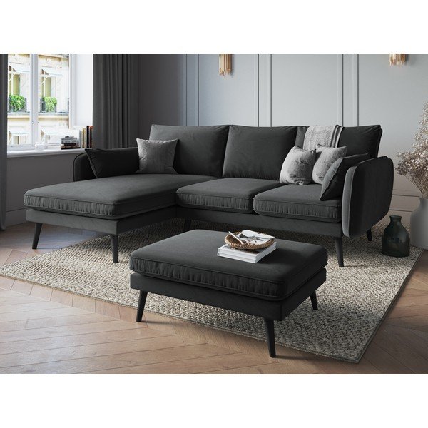 Tamno sivi baršunasti tabure s crnim nogama Kooko Home Lento-image-1