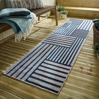 Tamno plavi unutarnji i vanjski tepih 66x230 cm Vigo Blocks – Flair Rugs