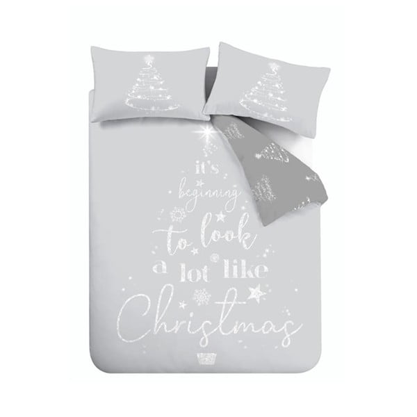 Siva posteljina za krevet za jednu osobu 135x200 cm A Lot Like Christmas – Catherine Lansfield