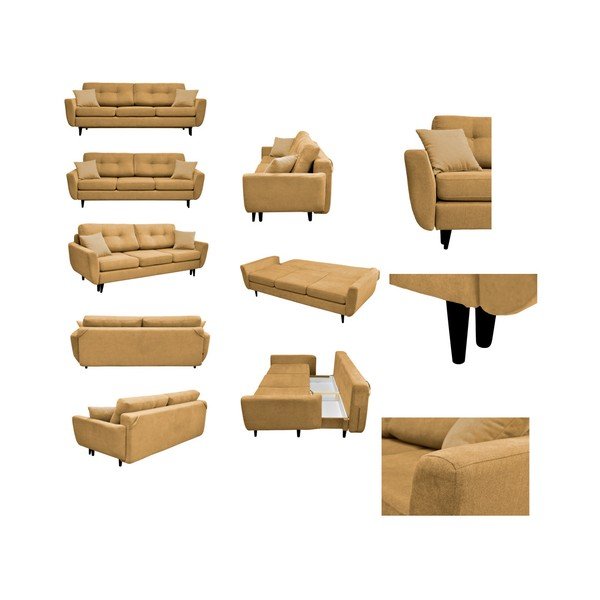 Žuti trosjed na razvlačenje s crnim nogama Mazzini Sofas Jasmin-image-2