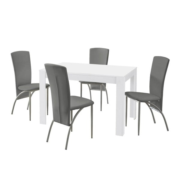 Set blagovaonskog stola i 4 sive blagovaonske stolice Støraa Lori Nevada Bijela svijetlo siva
