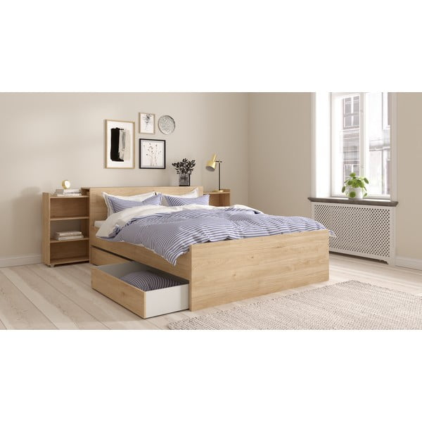 Bračni krevet u dekoru hrasta bez podnice 140x200 cm u prirodnoj boji Naia – Tvilum-image-4