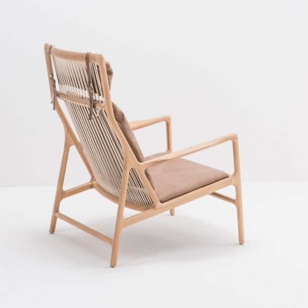 Fotelja s masivnom hrastovom konstrukcijom i sjedalom od smeđe bivolje kože Gazzda Dedo-image-2