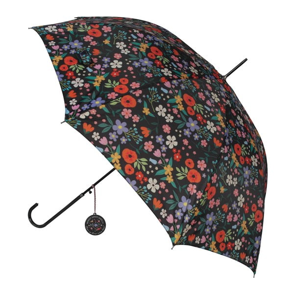 Crni štapićasti kišobran sa šarenim cvjetnim detaljima, ⌀ 100 cm
