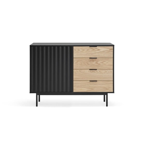 Crna/u prirodnoj boji niska komoda u dekoru hrasta 108x80 cm Sierra – Teulat