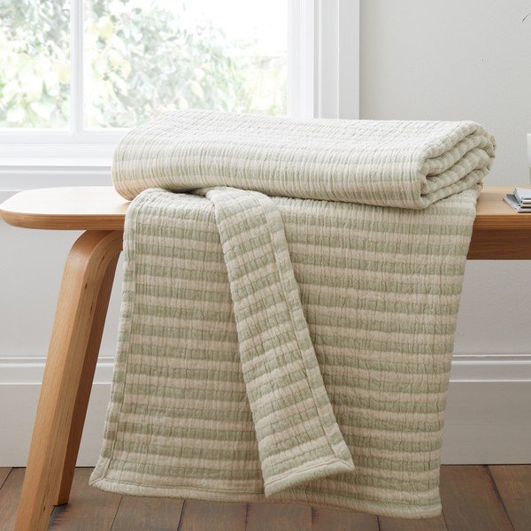 Zelena pamučna deka 150x200 cm Cotton Muslin Stripe – Bianca-image-2