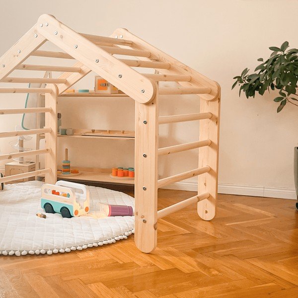 Svijetlo plavi/u prirodnoj boji pikler montessori trokut od masivnog bora 112x61x94 cm Montessori – Meowbaby-image-1