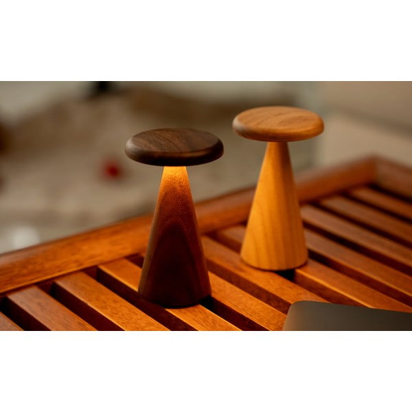 LED stolna lampa u tamnoj prirodnoj boji s drvenim sjenilom (visina 14 cm) Sylva – Gingko-image-1