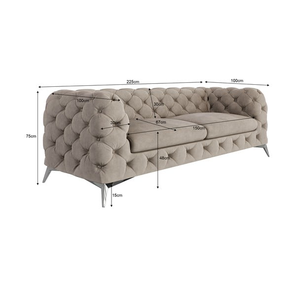 Sivo-bež baršunasti sofa 225 cm Chelsea – Ropez-image-4