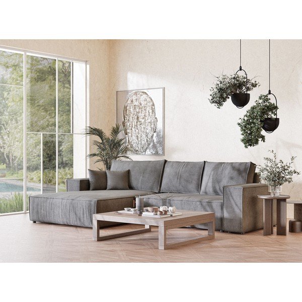 Siva sklopiva/s prostorom za odlaganje kutna garnitura od šenila (s lijevim kutom/s ležaljkom) Maze – Maison de Rêve-image-1