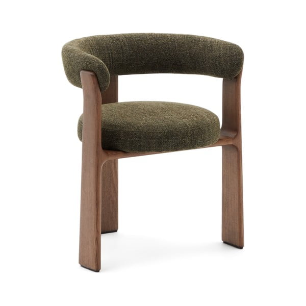 Kaki zelena/smeđa blagovaonska stolica s naslonima za ruke od čvrste jeseni Granite – Kave Home