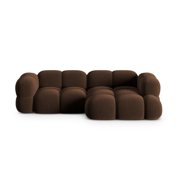 Tamno smeđa baršunasti kutna garnitura (s desnim kutom/s ležaljkom) Loretto – Cosmopolitan Design