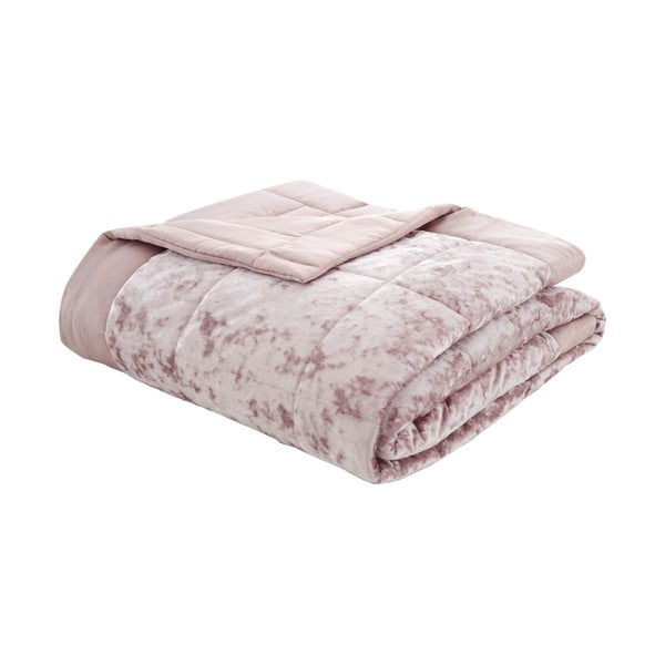 Ružičasti prošiven prekrivač od samta za bračni krevet 220x220 cm Crushed – Catherine Lansfield-image-2