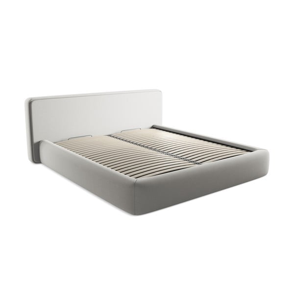 Svijetlo sivi tapecirani bračni krevet s prostorom za odlaganje s podnicom 180x200 cm Kiana – Makamii