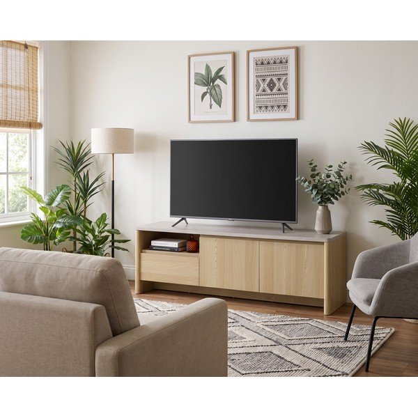 Bijela/u svijetloj prirodnoj boji TV komoda u dekoru hrasta 153x50x45 cm Dore – Marckeric-image-1