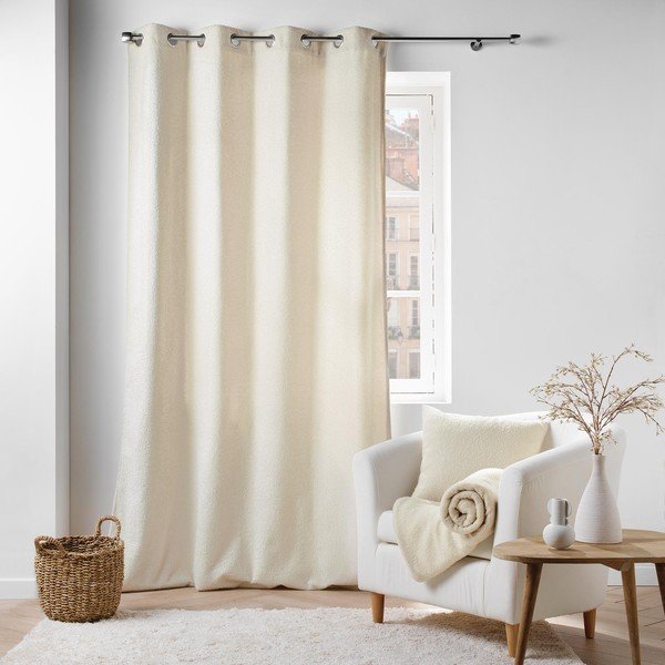 Krem zavjesa od boucle tkanine 140x240 cm Wooly – douceur d'intérieur-image-3