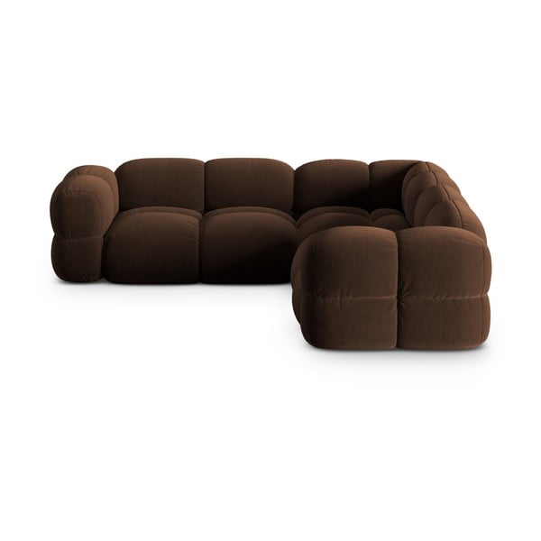 Tamno smeđa baršunasti kutna garnitura Loretto – Cosmopolitan Design